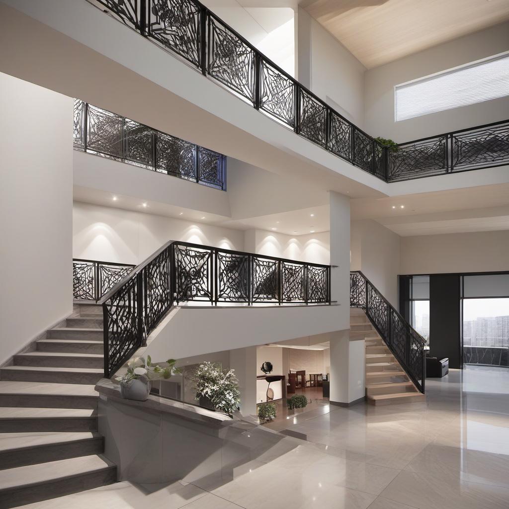  high school interior balcony stairs layout, mystical style