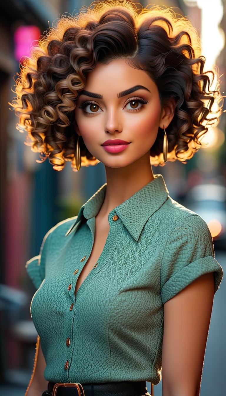  professional 3d model of short curly hair . rendered with octane, the model is highly detailed,dramatic lighting. hyperrealistic, full body, detailed clothing, highly detailed, cinematic lighting, stunningly beautiful, intricate, sharp focus, f/1. 8, 85mm, (centered image composition), (professionally color graded), ((bright soft diffused light)), volumetric fog, trending on instagram, trending on tumblr, HDR 4K, 8K