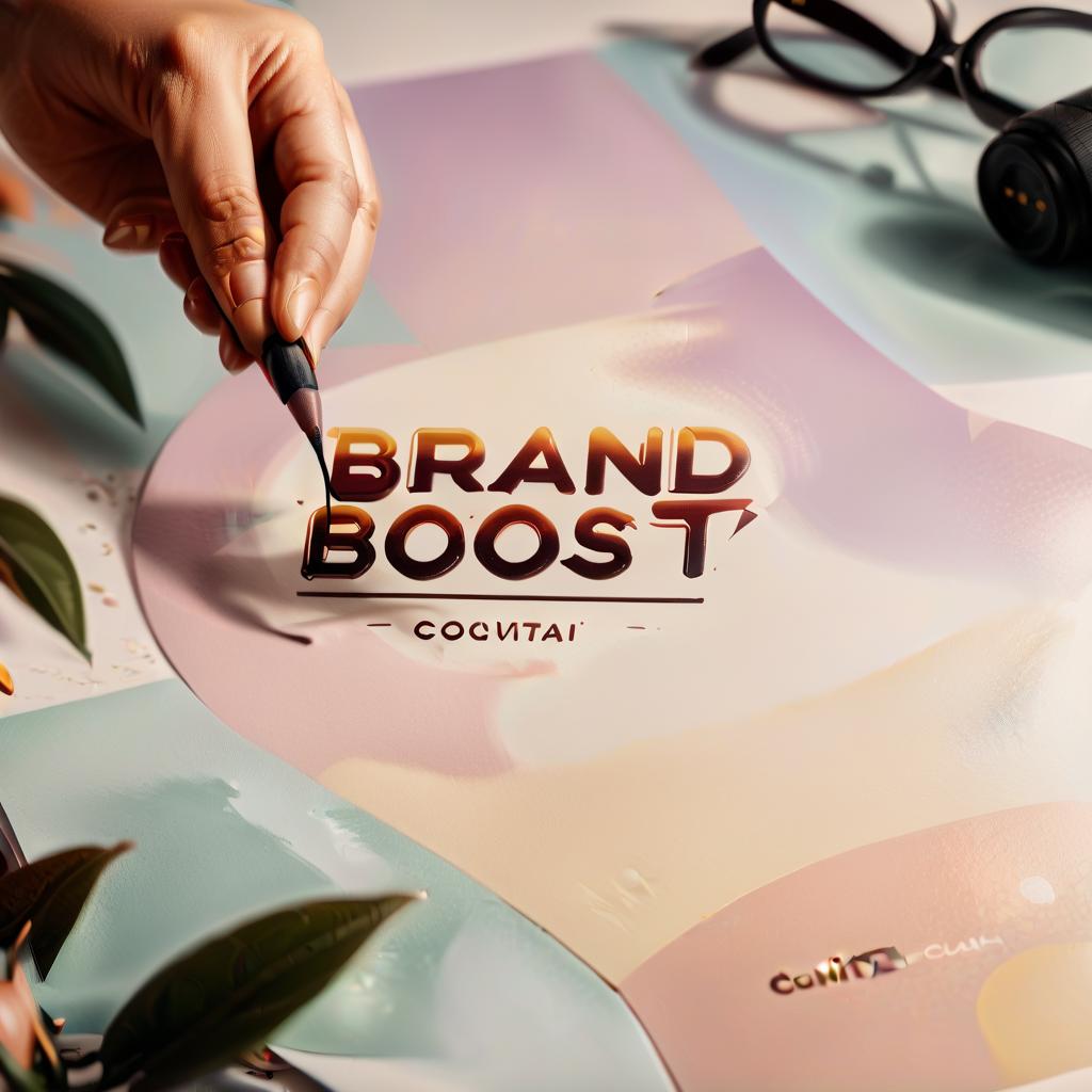  cinematic photo draw me the logo of an advertising and marketing company called brand boost. use graphics and warm pastel colors in your work, the name should be written on the photo, make it look like the logo of a large company . 35mm photograph, film, bokeh, professional, 4k, highly detailed, civitai