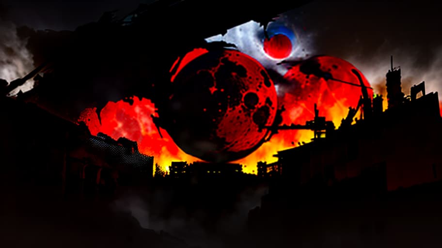  A logo with an eye hidden behind a blood red moon in the backdrop of a ruined city, moral decay, drugs, murders, more blood, alcohol, decay, civilizational collapse, darkness, oppression, withering, disillusionment., realistic, detailed, textured, skin, hair, eyes, by Alex Huguet, Mike Hill, Ian Spriggs, JaeCheol Park, Marek Denko hyperrealistic, full body, detailed clothing, highly detailed, cinematic lighting, stunningly beautiful, intricate, sharp focus, f/1. 8, 85mm, (centered image composition), (professionally color graded), ((bright soft diffused light)), volumetric fog, trending on instagram, trending on tumblr, HDR 4K, 8K