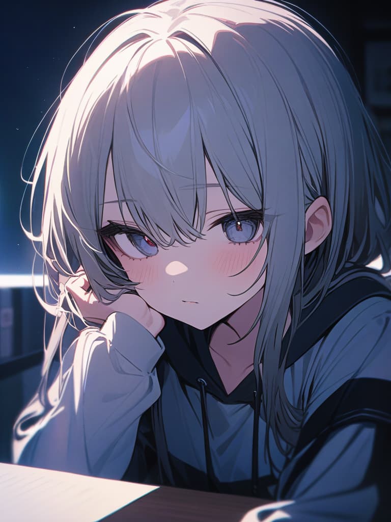  cute, subculture, gray hair, moe sleeve, odd eye, hoodie, masterpiece, best quality,8k,ultra detailed,high resolution,an extremely delicate and beautiful,hyper detail