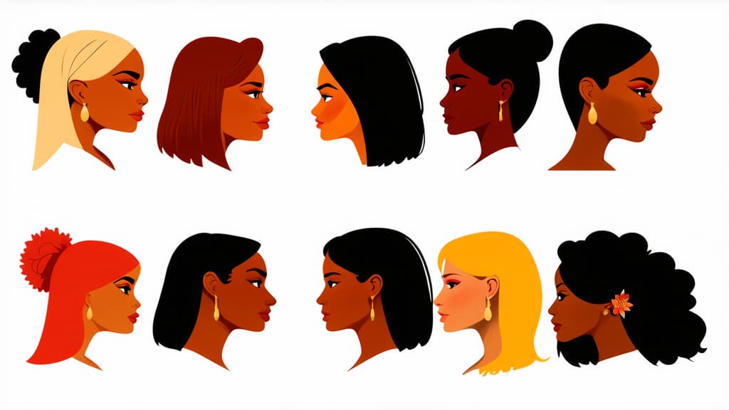  flat illustration, flaticon, (illustration:1.15), different beauty. set of different female heads. different races and nationalities. colored hand drawn illustration ar 16:9, [cory loftis, strobist, pascal campion :: 0.2]