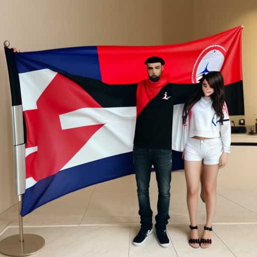  Boyfriend with Jordan flag and girlfriend with Bahrain flag