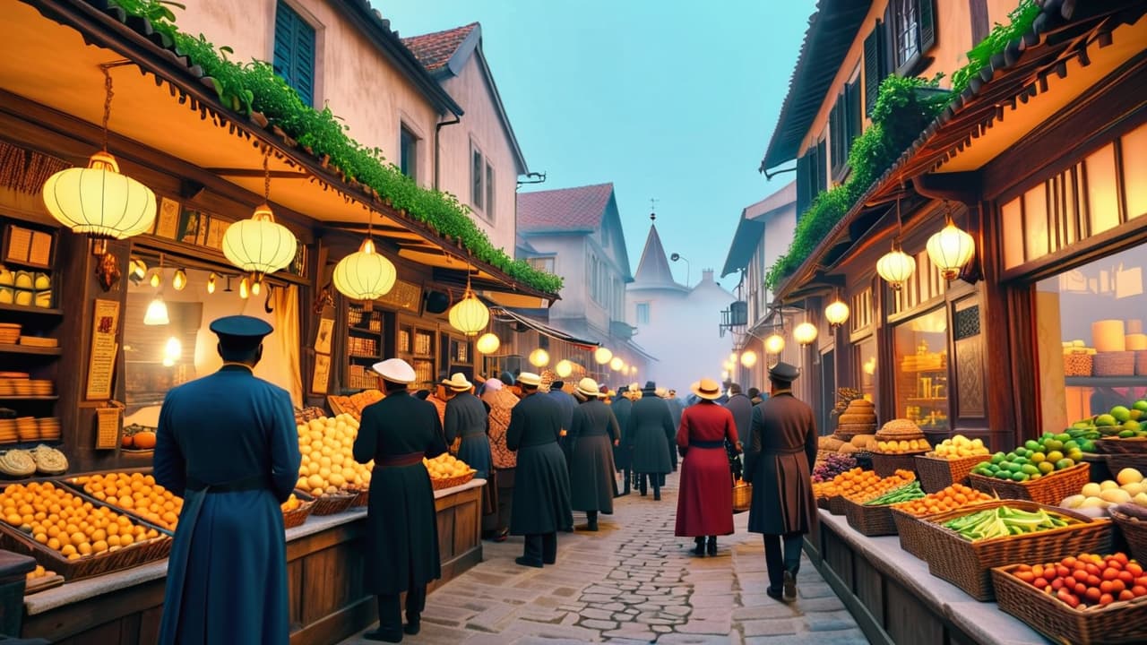  a vibrant marketplace with traditional artisans, historical landmarks in the background, tourists engaging in cultural activities, diverse architecture showcasing heritage, and local cuisine displayed, all under a bright blue sky. hyperrealistic, full body, detailed clothing, highly detailed, cinematic lighting, stunningly beautiful, intricate, sharp focus, f/1. 8, 85mm, (centered image composition), (professionally color graded), ((bright soft diffused light)), volumetric fog, trending on instagram, trending on tumblr, HDR 4K, 8K