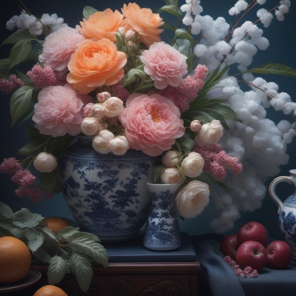  Still life with a beautiful porcelain encounter. hyperrealistic, full body, detailed clothing, highly detailed, cinematic lighting, stunningly beautiful, intricate, sharp focus, f/1. 8, 85mm, (centered image composition), (professionally color graded), ((bright soft diffused light)), volumetric fog, trending on instagram, trending on tumblr, HDR 4K, 8K