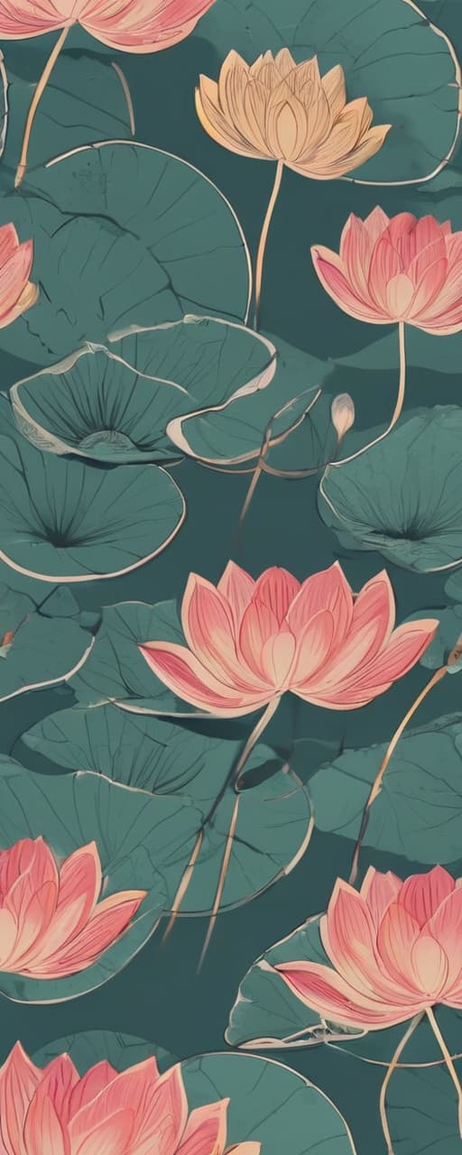  minimalism, lotus flowers with pads design, abstract, simple geometic shapes, hard edges, sleek contours, minimalism