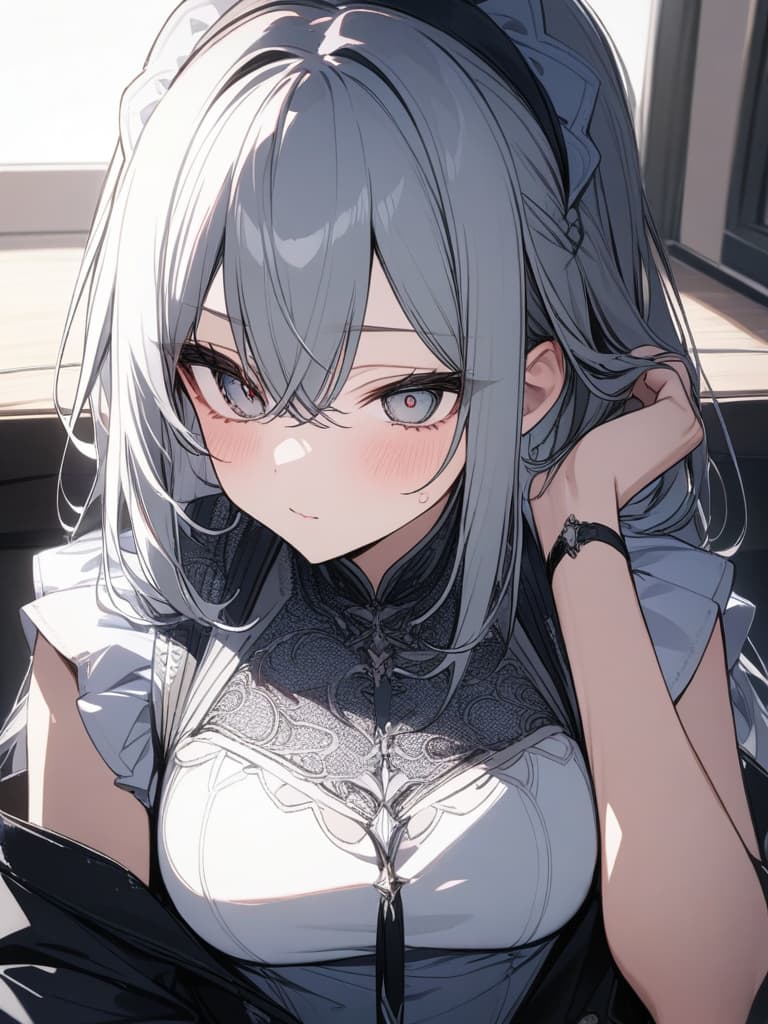  cute, subculture, gray hair, moe sleeve, odd eye, masterpiece, best quality,8k,ultra detailed,high resolution,an extremely delicate and beautiful,hyper detail