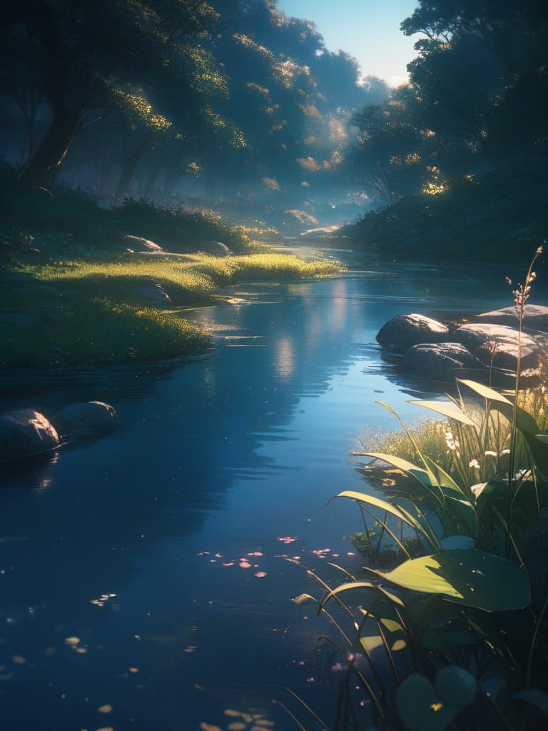  fantastic, ponds in the forest, night, pond shining, masterpiece, best quality,8k,ultra detailed,high resolution,an extremely delicate and beautiful,hyper detail