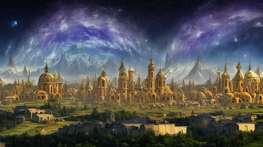 dvarchmodern hyperborea, ancient slavic cities, starry sky