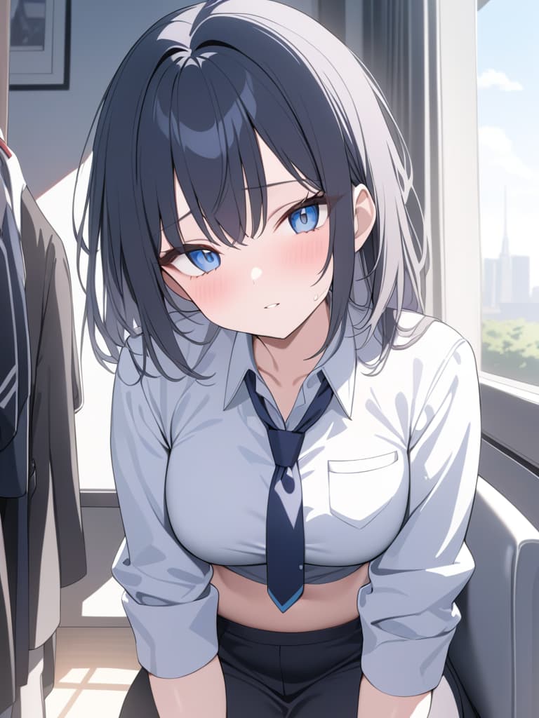  black hair, blue eyes, bob hair, uniform, high school student, masterpiece, best quality,8k,ultra detailed,high resolution,an extremely delicate and beautiful,hyper detail