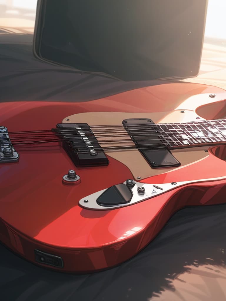  red guitar, masterpiece, best quality,8k,ultra detailed,high resolution,an extremely delicate and beautiful,hyper detail