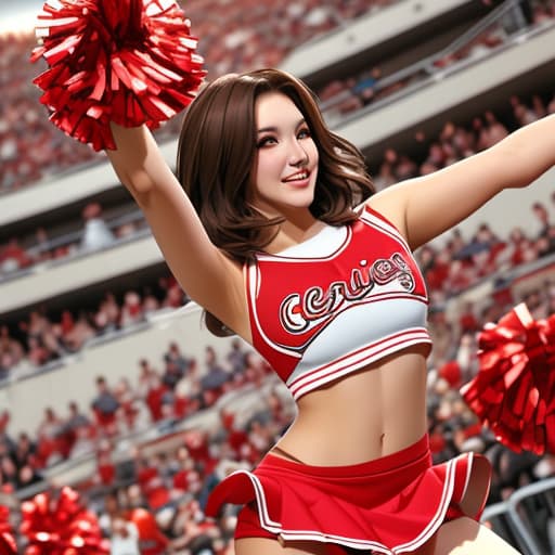  Cheer leader in a red skirt with brown hair