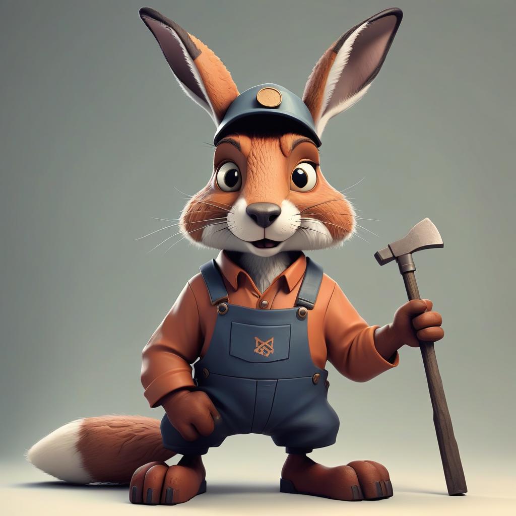  a cross between a hare and a fox, dressed as a miner