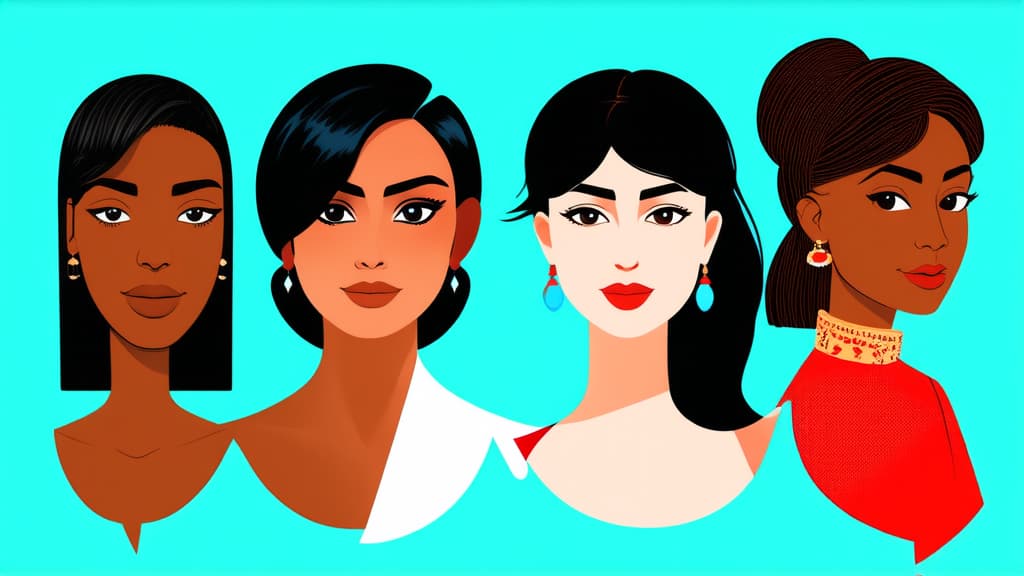  flat illustration, flaticon, (illustration:1.15), different beauty. set of different female heads. different races and nationalities. colored hand drawn illustration ar 16:9, [cory loftis, strobist, pascal campion :: 0.2]