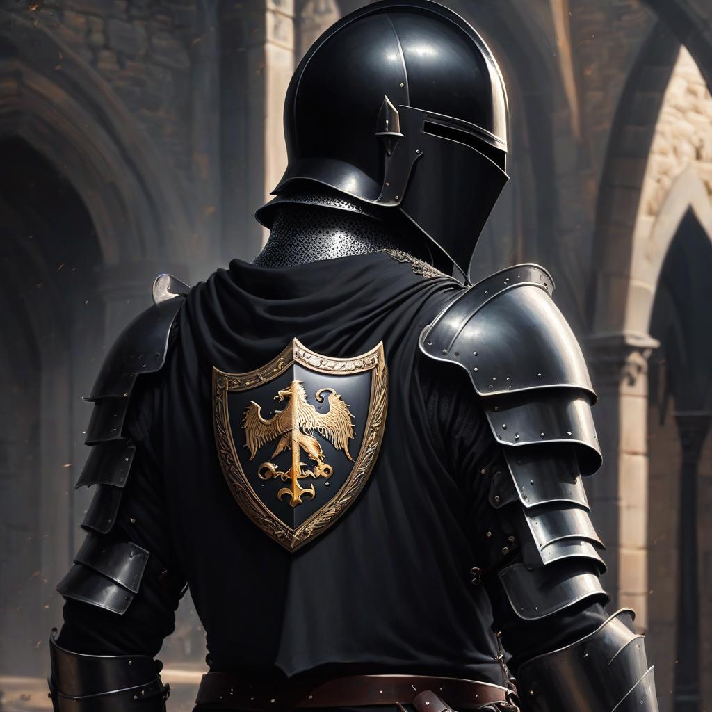  knight in black lats with mersedes badge on shield