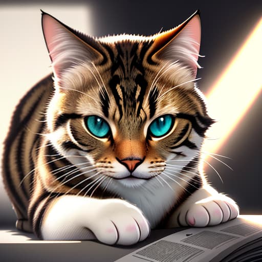  an art cat on the book, animal, illustration, flat, vector, detailed. hyperrealistic, full body, detailed clothing, highly detailed, cinematic lighting, stunningly beautiful, intricate, sharp focus, f/1. 8, 85mm, (centered image composition), (professionally color graded), ((bright soft diffused light)), volumetric fog, trending on instagram, trending on tumblr, HDR 4K, 8K