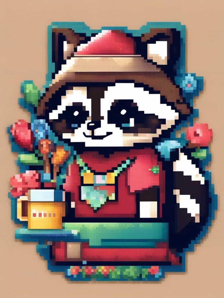  {((pixel art):2.0}((super cute raccoon: 1.4)){(("congratulations": 1.5))text picture},