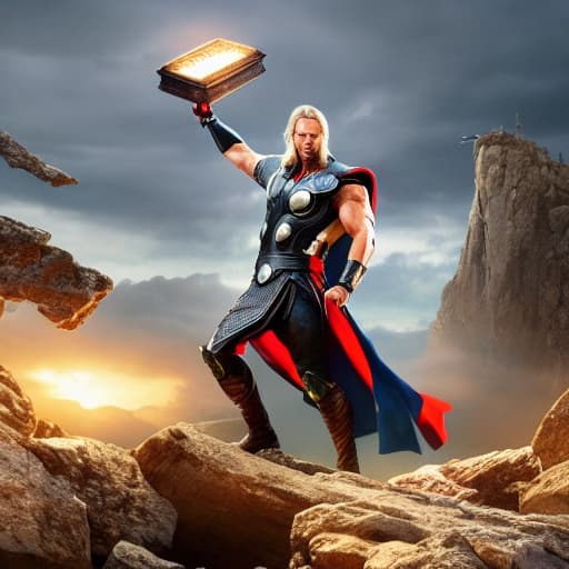  Thor hyperrealistic, full body, detailed clothing, highly detailed, cinematic lighting, stunningly beautiful, intricate, sharp focus, f/1. 8, 85mm, (centered image composition), (professionally color graded), ((bright soft diffused light)), volumetric fog, trending on instagram, trending on tumblr, HDR 4K, 8K