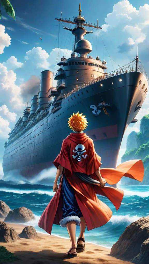  an anime art depicting a mysterious advanced ship or celestial body in the one piece universe. hyperrealistic, full body, detailed clothing, highly detailed, cinematic lighting, stunningly beautiful, intricate, sharp focus, f/1. 8, 85mm, (centered image composition), (professionally color graded), ((bright soft diffused light)), volumetric fog, trending on instagram, trending on tumblr, HDR 4K, 8K