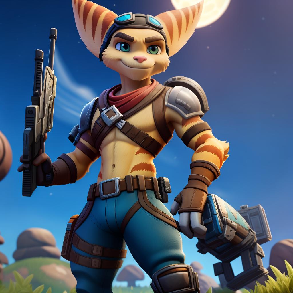  Male ratchet and clank (fortnite), full body, high quality resolution, gay, open eyes, digital art, masterpiece, 4k, fine details,