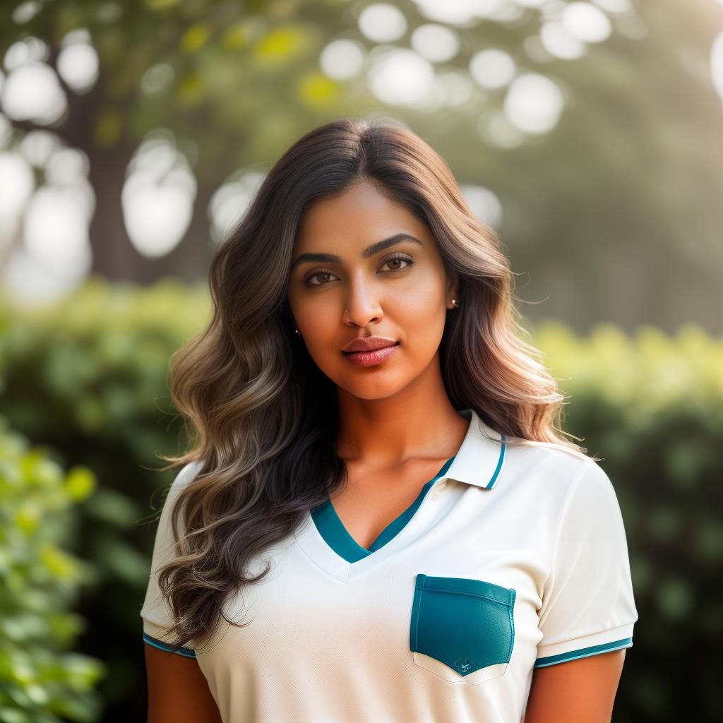  (((realistic full torso frontal head shot of a light brown to medium brown skin tone woman))), aanya hka ranganathan, ((indian heritage)), immature face, blue eye color, ((wavy hair style)), (( hair color)), ((curvy body type)), medium size, size, (immature broad defined nose), (immature soft cheeks), (immature defined jawline), (immature medium lips), (immature high forehead), (immature symmetrical face), (immature arched eyebrows), standing straight looking directly into the camera,((wearing fitted polo shirt with deep v neck and monogrammed pocket)), backyard in background, 1girl, best quality, highest quality, award winning photo, masterpiece, raw, professional photography, photorealism, sharp focus, c hyperrealistic, full body, detailed clothing, highly detailed, cinematic lighting, stunningly beautiful, intricate, sharp focus, f/1. 8, 85mm, (centered image composition), (professionally color graded), ((bright soft diffused light)), volumetric fog, trending on instagram, trending on tumblr, HDR 4K, 8K