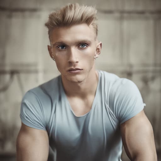 portrait+ style Czech Republic queer fitness model blonde hunk dude face