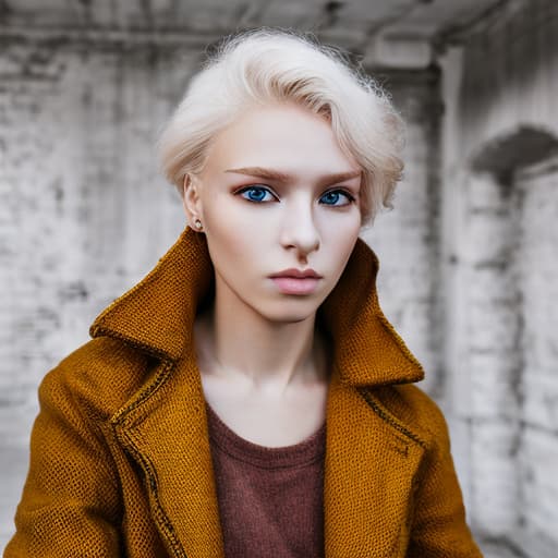 portrait+ style Russian LGBT queer fashion model blonde female face