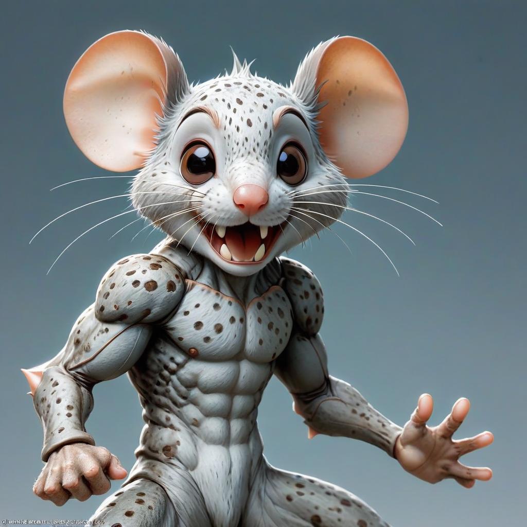  manga style ,full length :mouse ;trapped yfz ; trapped :mouse , long nose , lots of freckles . vint, high energy, detailed, iconic, japanese comic style, perfect hands