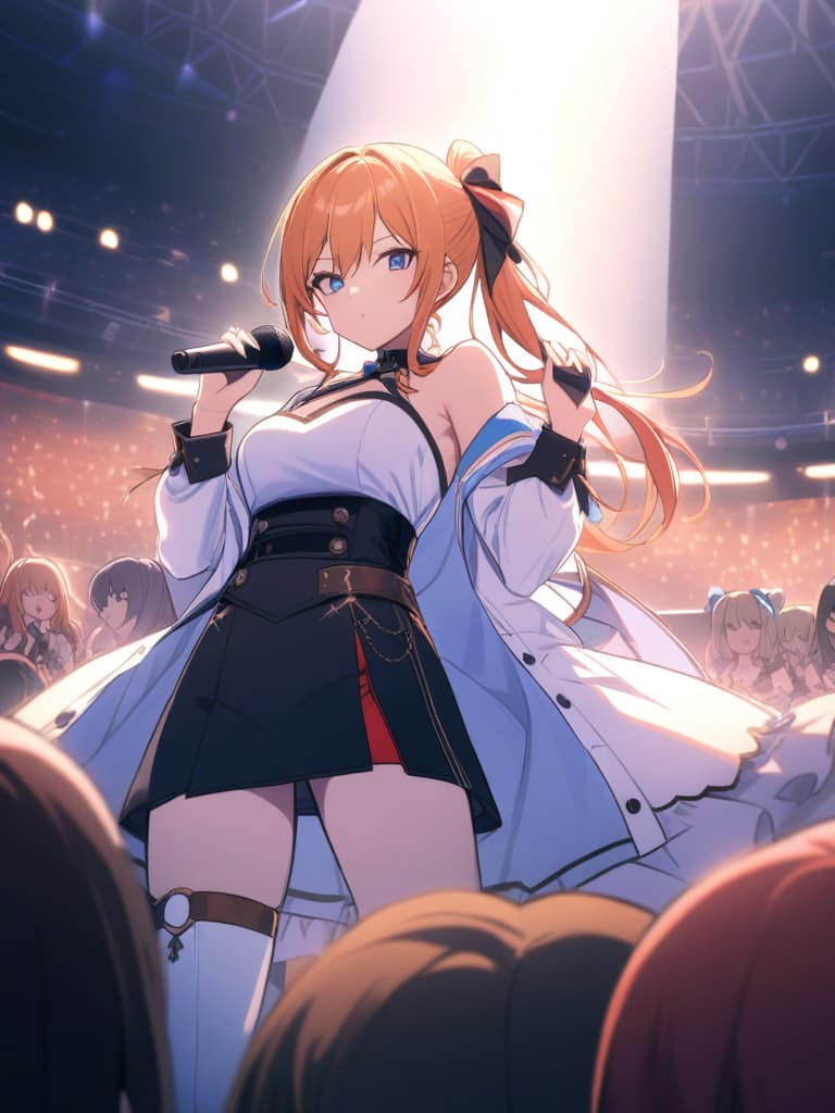  masterpiece(beautiful girl,orange hair,blue eyes,idol,stage,16k,high quality)