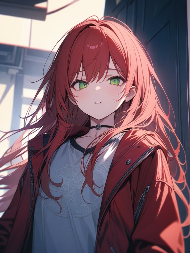  red hair, green, youth, good youth, male, cigarette, there is a hole in the chest of clothes, slender, long hair, one, green eyes, masterpiece, best quality,8k,ultra detailed,high resolution,an extremely delicate and beautiful,hyper detail