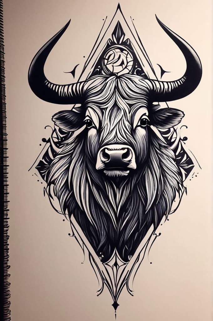  stier , (tattoo sketch:1.25), drawing