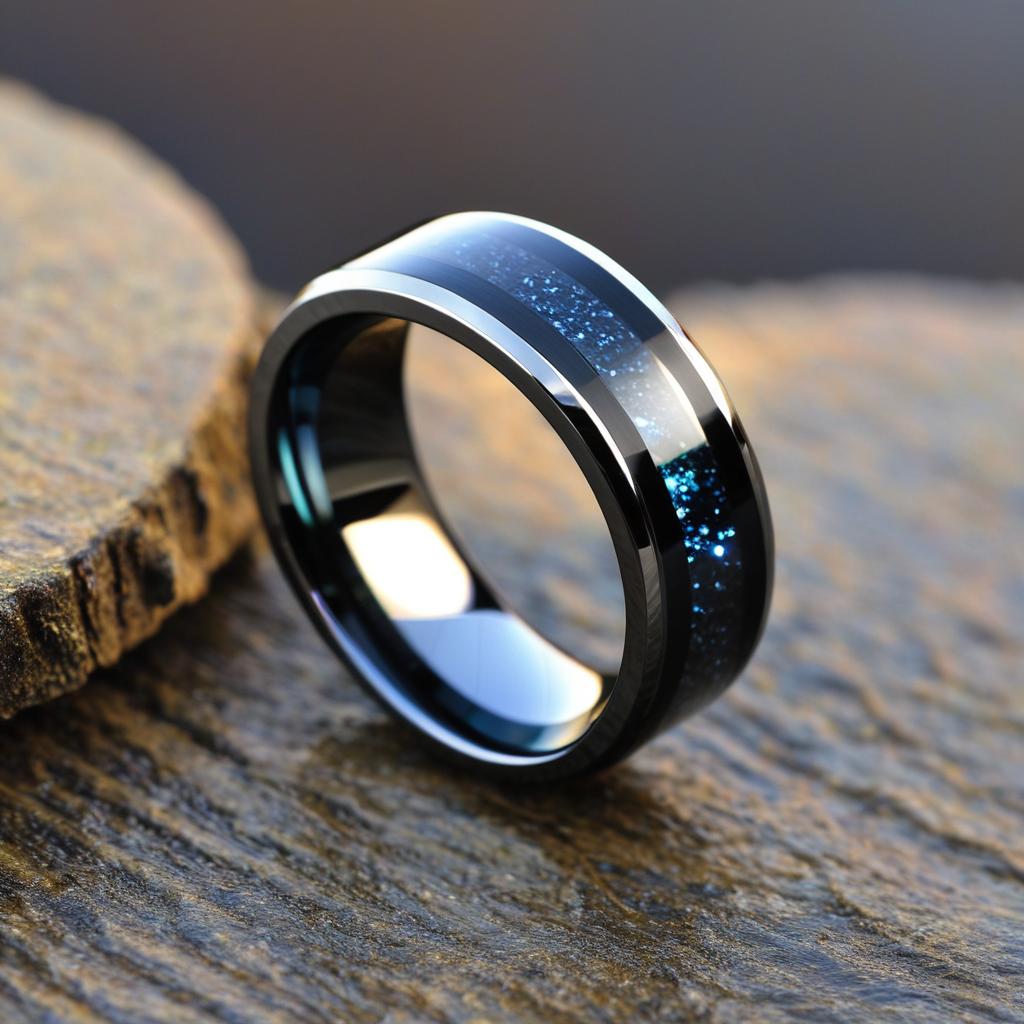  carbon fiber ring with a waterfall in the background and forced imagery on the ring, award winning, professional, highly detailed, masterpiece