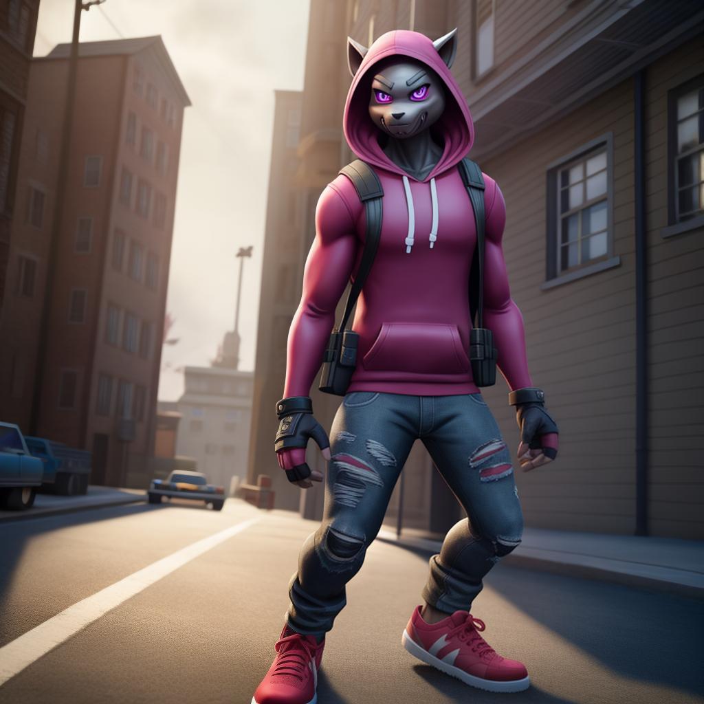  Evil hacker (Fortnite), full body, hoodie, fingerless leather gloves, jeans, sneakers, open eyes, masterpiece, 4k, fine details,