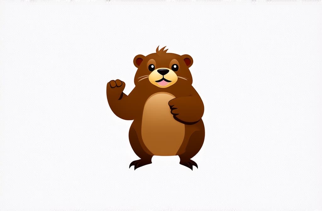  professional detailed photography, beaver showing raised fist emoji on white background ar 3:2, (muted colors, dim colors, soothing tones), (vsco:0.3)