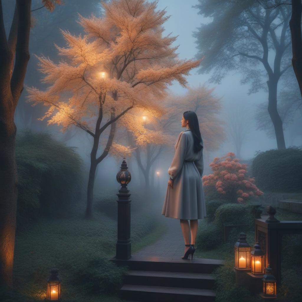  Draw something beautiful on the theme of Evening Fog hyperrealistic, full body, detailed clothing, highly detailed, cinematic lighting, stunningly beautiful, intricate, sharp focus, f/1. 8, 85mm, (centered image composition), (professionally color graded), ((bright soft diffused light)), volumetric fog, trending on instagram, trending on tumblr, HDR 4K, 8K