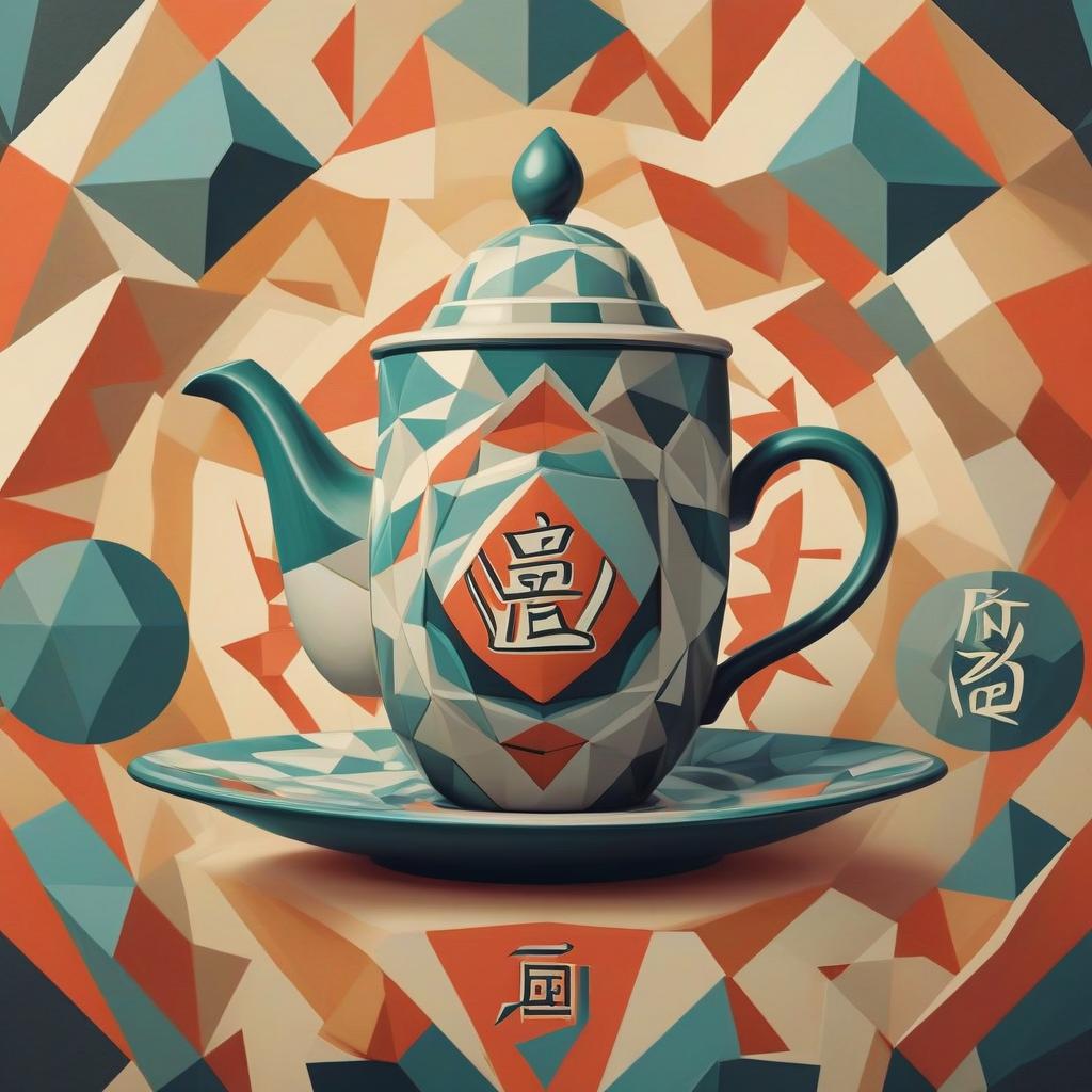  cubist artwork draw a logo for chinese tea "yalta chai" . geometric shapes, abstract, innovative, revolutionary