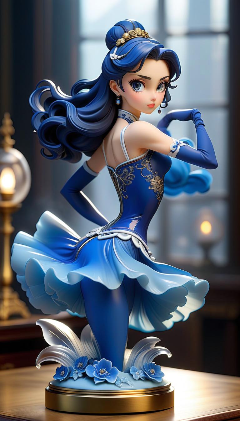  anime artwork porcelain statuette in ultramarine color of a with an elegant figure in dance, огромная голая грудь, a ballerina in various dance poses, in a short transparent tutu with muscular pumped legs, a small bust and a neat , fantastically, romantically, dynamically, sensually, aesthetically.picturesque, oil.faberge style. . anime style, key visual, vint, studio anime, highly detailed, sticker hyperrealistic, full body, detailed clothing, highly detailed, cinematic lighting, stunningly beautiful, intricate, sharp focus, f/1. 8, 85mm, (centered image composition), (professionally color graded), ((bright soft diffused light)), volumetric fog, trending on instagram, trending on tumblr, HDR 4K, 8K