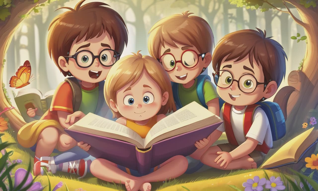  children read a book