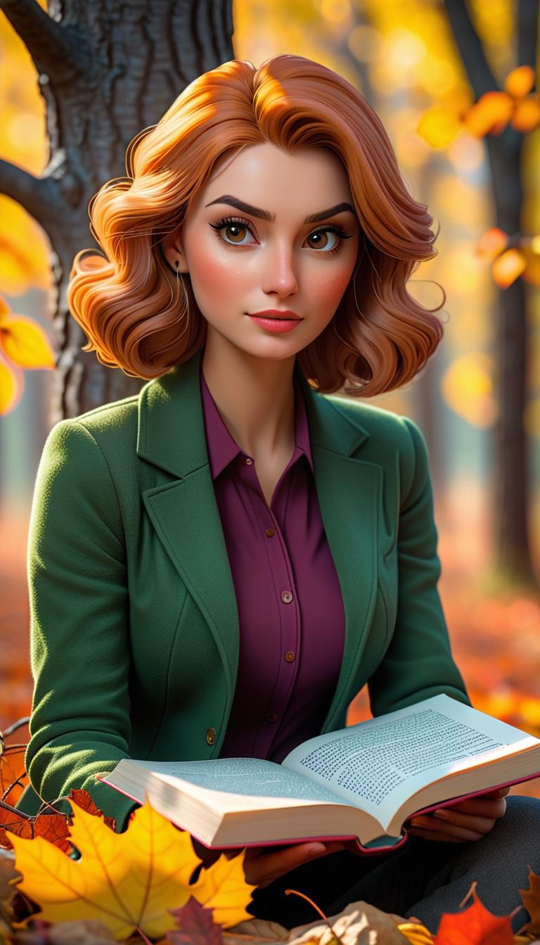  professional 3d model of autumn trees and girl against tree reading book with spiderweb above her head . rendered with octane, the model is highly detailed,dramatic lighting. hyperrealistic, full body, detailed clothing, highly detailed, cinematic lighting, stunningly beautiful, intricate, sharp focus, f/1. 8, 85mm, (centered image composition), (professionally color graded), ((bright soft diffused light)), volumetric fog, trending on instagram, trending on tumblr, HDR 4K, 8K