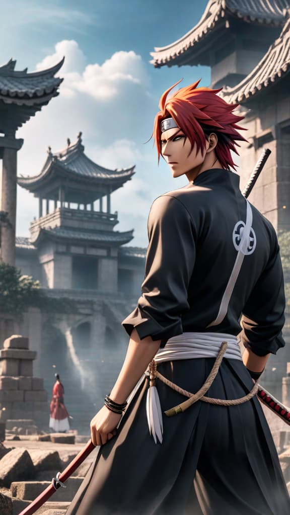  renji from bleach with transformed zabimaru, sleek serpentine form, shimmering ethereal scales, amidst battle ruins, anime art hyperrealistic, full body, detailed clothing, highly detailed, cinematic lighting, stunningly beautiful, intricate, sharp focus, f/1. 8, 85mm, (centered image composition), (professionally color graded), ((bright soft diffused light)), volumetric fog, trending on instagram, trending on tumblr, HDR 4K, 8K