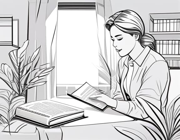  line art drawing girl and father read a story, happy, image comic style white and black.. professional, sleek, modern, minimalist, graphic, line art, vector graphics