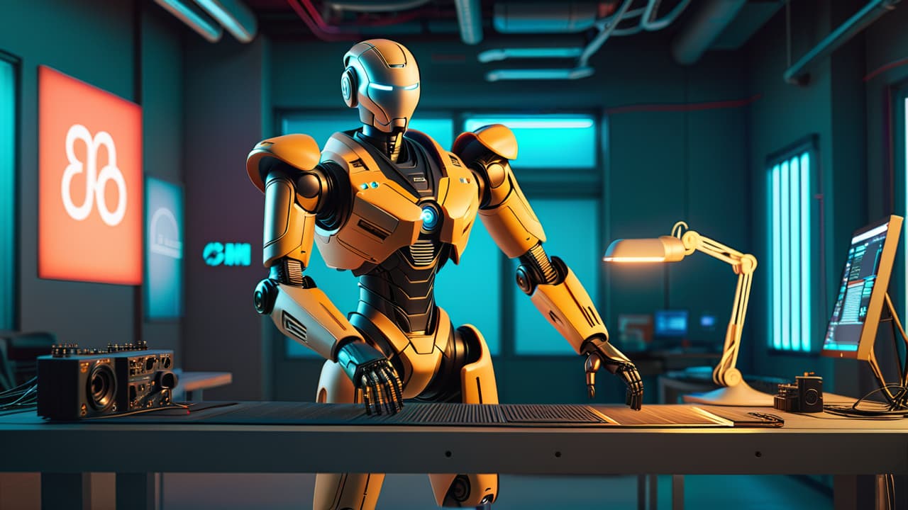  a sleek robotic arm with intricate joints, a control unit with glowing circuits, a sensor array with diverse lenses, power supply with visible energy flow, and a mobility base on a futuristic lab workbench. hyperrealistic, full body, detailed clothing, highly detailed, cinematic lighting, stunningly beautiful, intricate, sharp focus, f/1. 8, 85mm, (centered image composition), (professionally color graded), ((bright soft diffused light)), volumetric fog, trending on instagram, trending on tumblr, HDR 4K, 8K