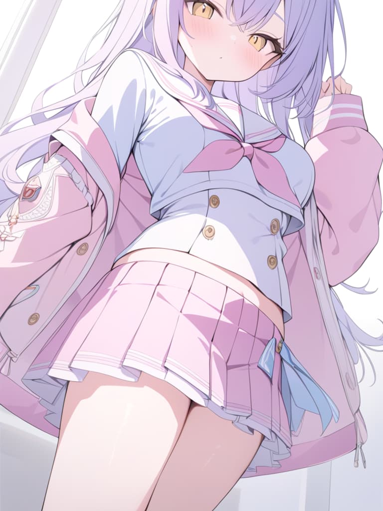  sailor suit, pastel color, purple, pink and light blue hair, yellow eyes, girls, cute, mini skirts, fluffy, white, purple and pink sailor clothes, masterpiece, best quality,8k,ultra detailed,high resolution,an extremely delicate and beautiful,hyper detail