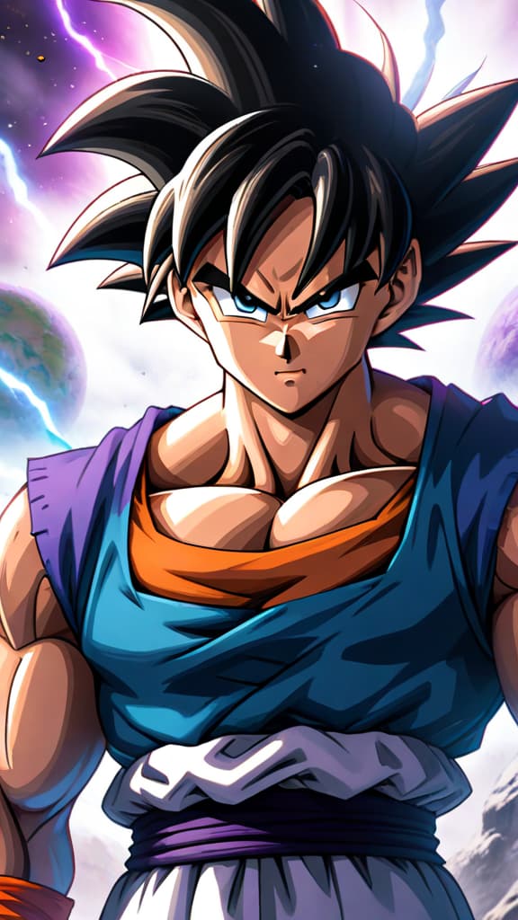  anime art: goku raised by namekians, mastering their techniques and facing frieza's forces on namek. hyperrealistic, full body, detailed clothing, highly detailed, cinematic lighting, stunningly beautiful, intricate, sharp focus, f/1. 8, 85mm, (centered image composition), (professionally color graded), ((bright soft diffused light)), volumetric fog, trending on instagram, trending on tumblr, HDR 4K, 8K