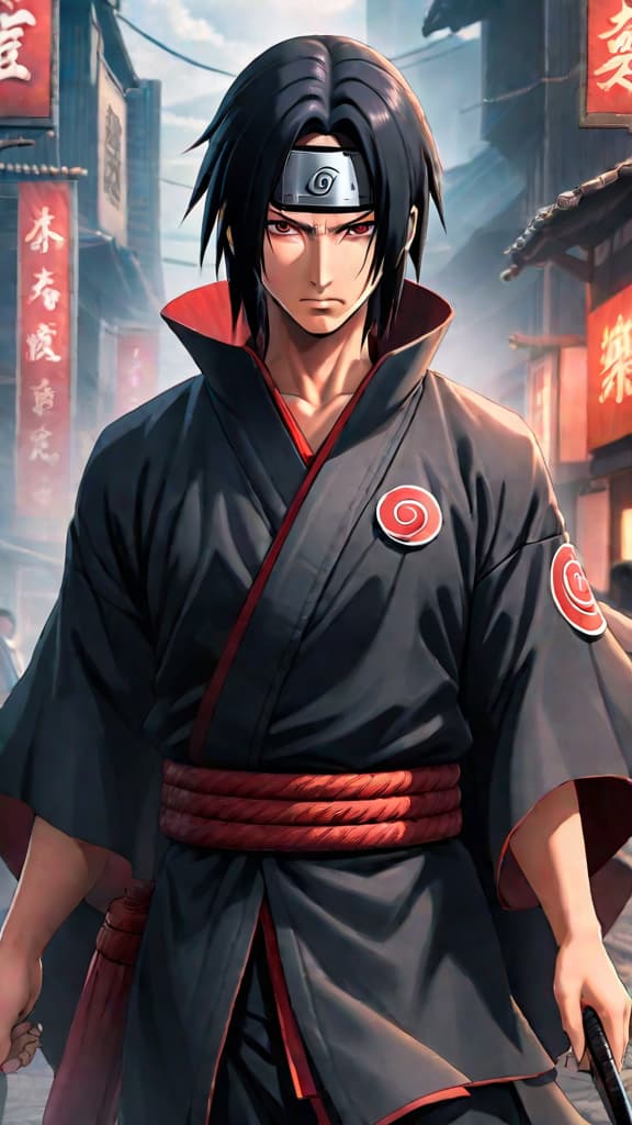  anime art: itachi uchiha's tsukuyomi, breaking minds with unstoppable nightmares and legendary power. hyperrealistic, full body, detailed clothing, highly detailed, cinematic lighting, stunningly beautiful, intricate, sharp focus, f/1. 8, 85mm, (centered image composition), (professionally color graded), ((bright soft diffused light)), volumetric fog, trending on instagram, trending on tumblr, HDR 4K, 8K