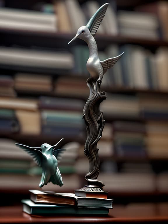  (dark shot:1.4), 80mm, a glossy white hummingbird statuette stands on an oak wooden shelf with ancient books, soft light, sharp, exposure blend, medium shot, bokeh, (hdr:1.4), high contrast, (cinematic, teal and orange:0.85), (muted colors, dim colors, soothing tones:1.3), low saturation, (hyperdetailed:1.2), (noir:0.4)