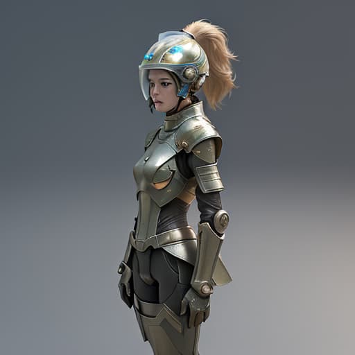  girl, humanity, wearing biological armor, shell, fully enclosed helmet, (solo: 1.5), dynamic, best quality, masterpiece, c4d, ponytail.