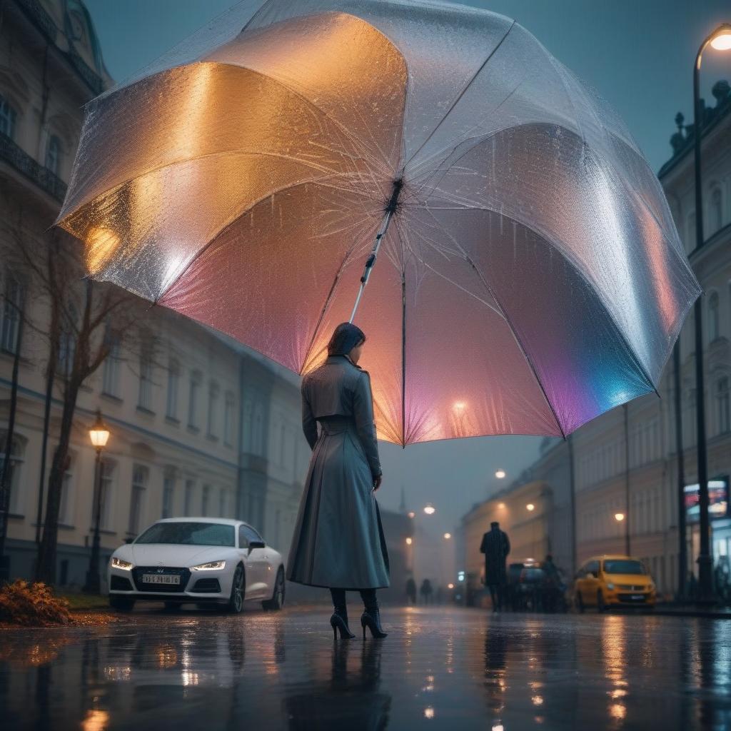  Beautiful urban landscape, streets of St. Petersburg, rain, reflections in puddles hyperrealistic, full body, detailed clothing, highly detailed, cinematic lighting, stunningly beautiful, intricate, sharp focus, f/1. 8, 85mm, (centered image composition), (professionally color graded), ((bright soft diffused light)), volumetric fog, trending on instagram, trending on tumblr, HDR 4K, 8K