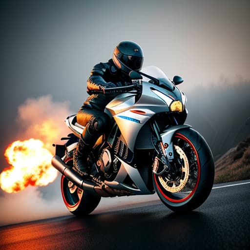  an artistic drawing of a motorcycle emerging from a big explosion hyperrealistic, full body, detailed clothing, highly detailed, cinematic lighting, stunningly beautiful, intricate, sharp focus, f/1. 8, 85mm, (centered image composition), (professionally color graded), ((bright soft diffused light)), volumetric fog, trending on instagram, trending on tumblr, HDR 4K, 8K