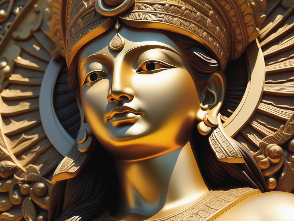  beautiful close up of an ancient eastern statue, serene divine expression